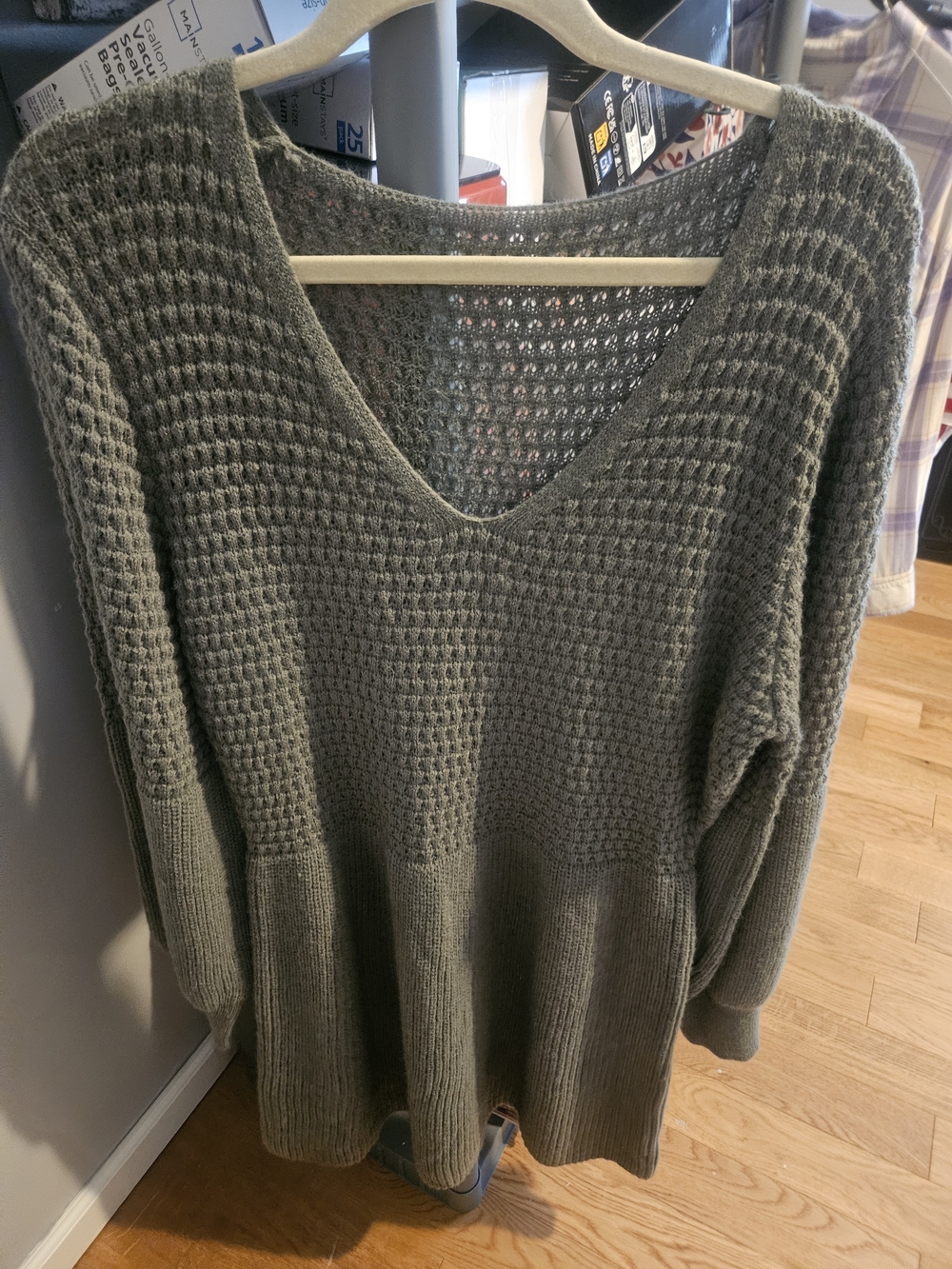 Women's Olive Green V-Neck Knit Sweater
